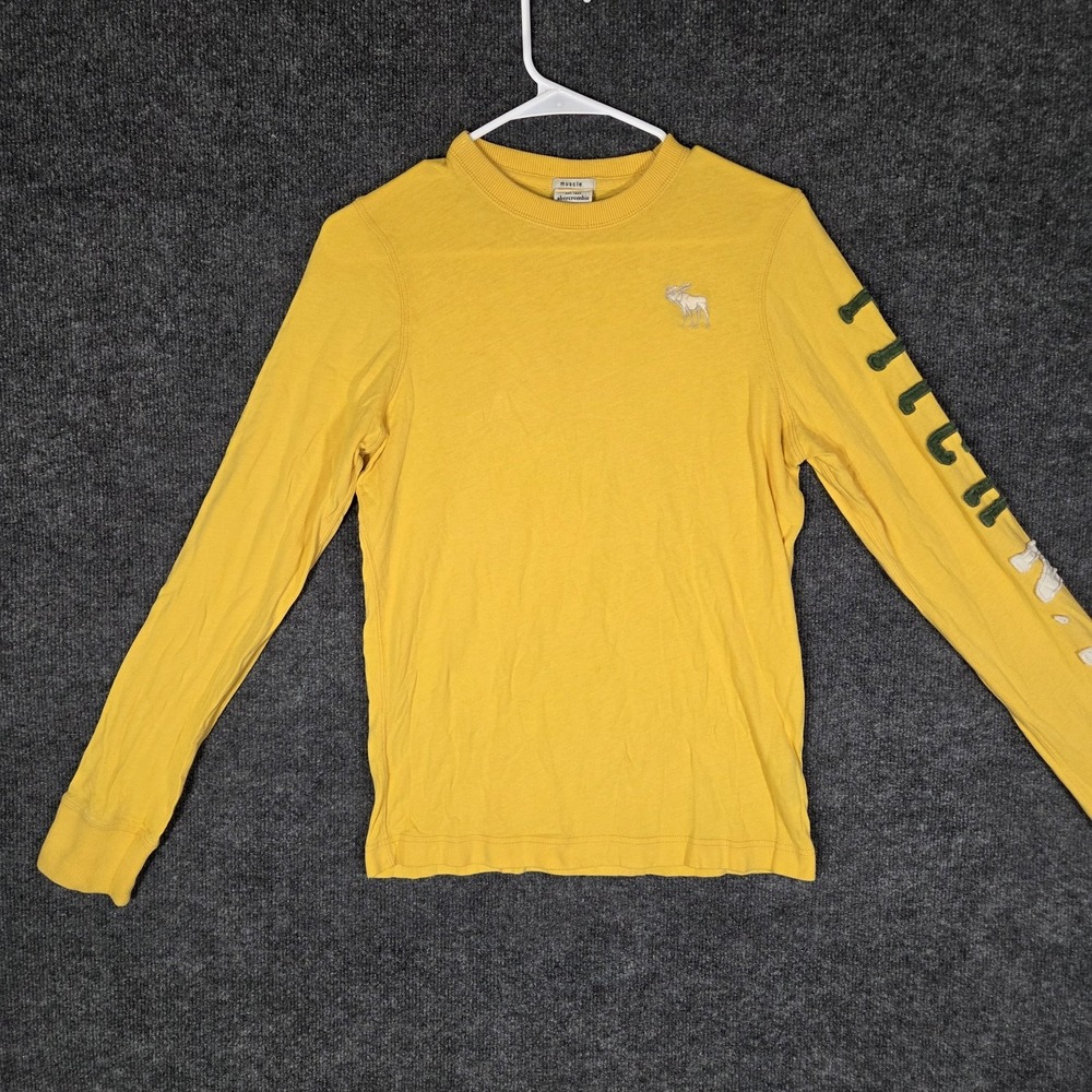 Vintage Abercrombie Kids Muscle Fit Long Sleeve Shirt XL Yellow Graphic Logo Tee
